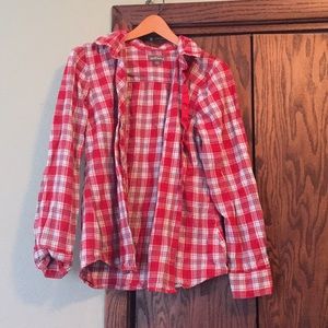 Red gingham button down shirt